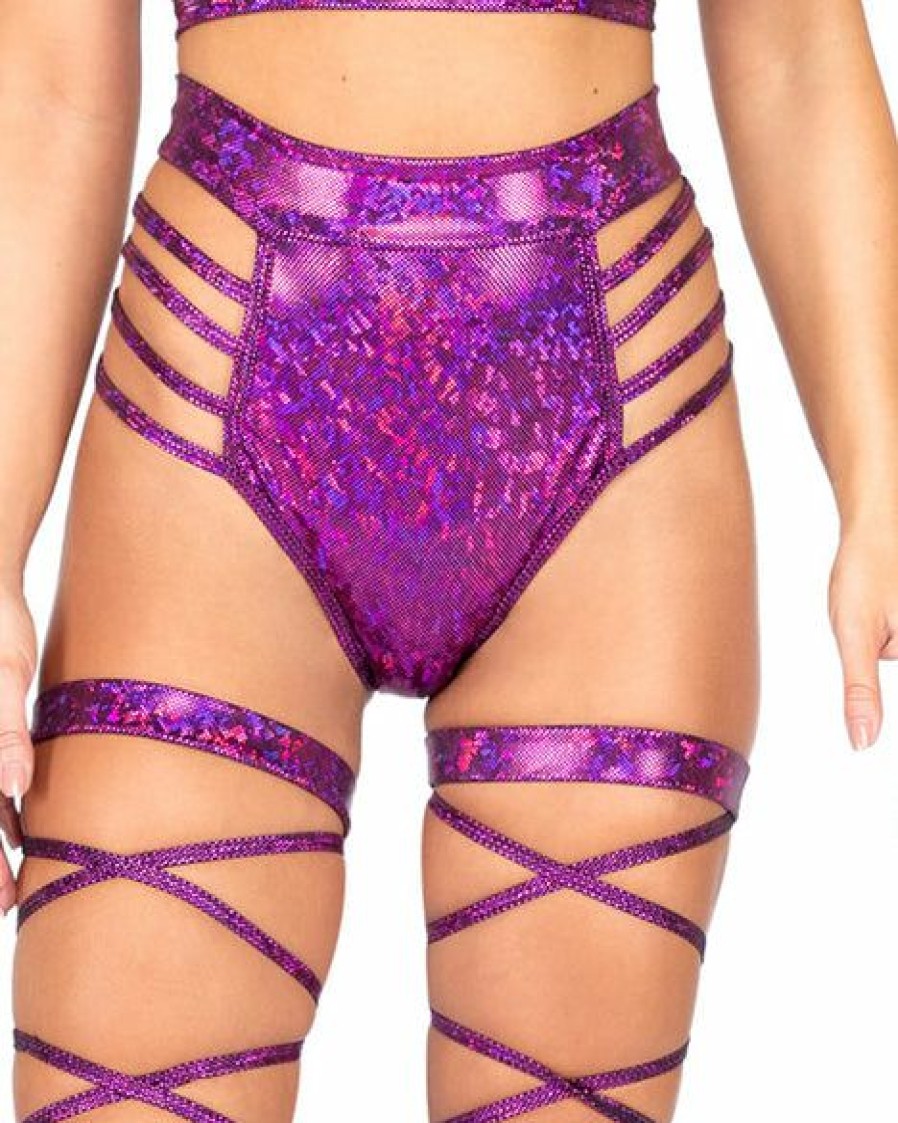 Womens * | Roma Rave Bottoms Iridescent Side Strapped High Waist Shorts