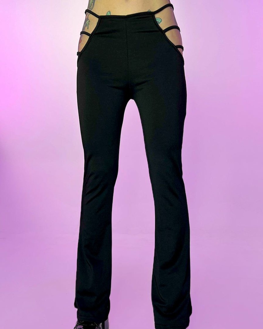 Womens * | Discontinued Maddy Strapped Cutout Black Bootcut Bottoms