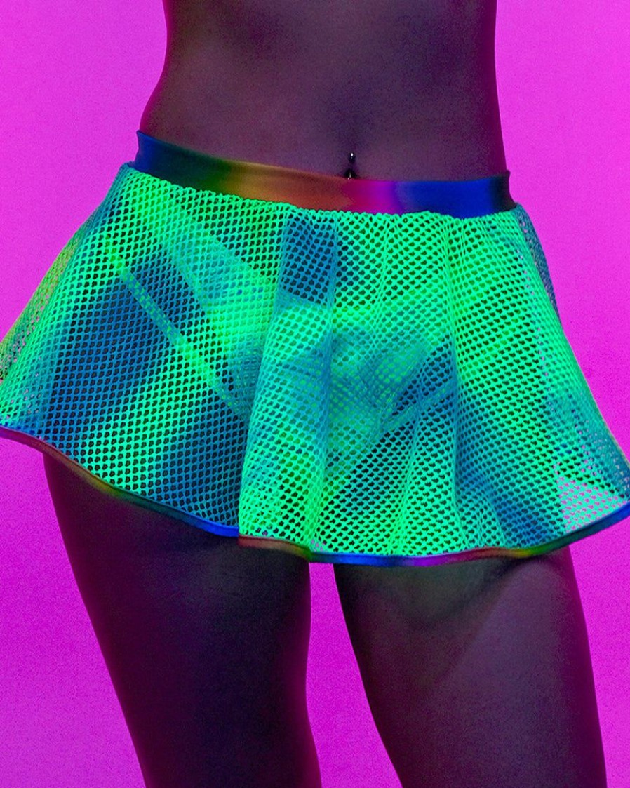 Womens * | Roma Rainbow Raver Fishnet Mini Skirt