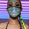 Accessories * | Elizabeth Womens Holographic Silver Galactic Prism Face Mask