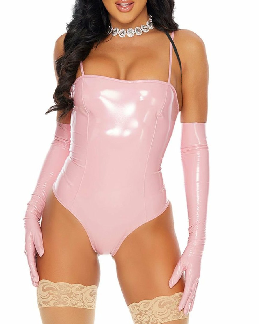 Womens * | Forplay Bubblegum Pink Vinyl Bodysuit Womens