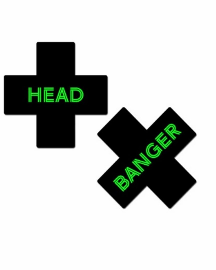 Accessories * | Pastease Head Banger Black & Neon Pasties New