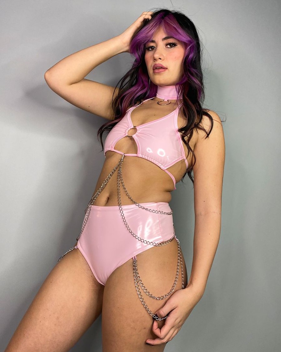 Womens * | Bodyzone Sugar Baby Pink High Waist Seamless Chained Bottoms Rave Bottoms