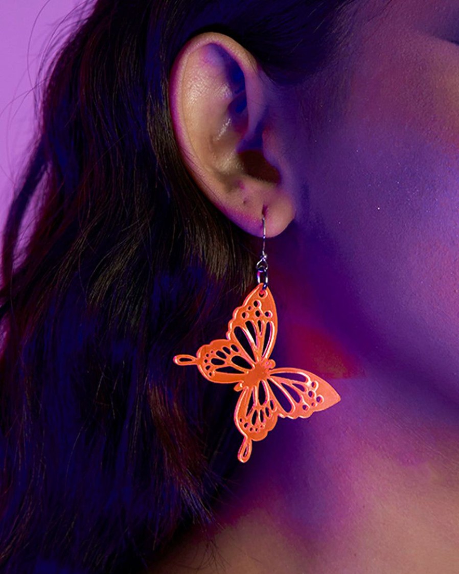 Accessories * | Nomad Kandi Fly With Me Butterfly Earrings New Neon Pink