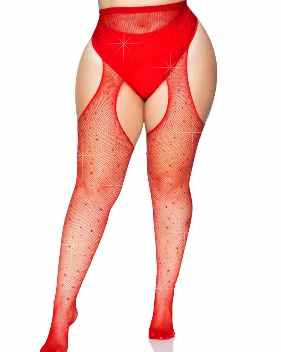 Womens * | Leg Avenue Rhinestone Fishnet Suspender Pantyhose