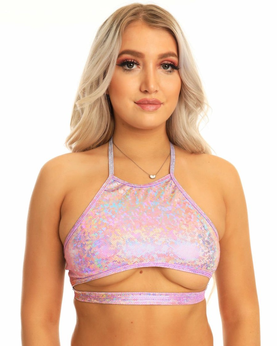 Womens * | Roma Halter Underboob Cutout Crop Top Rave Tops