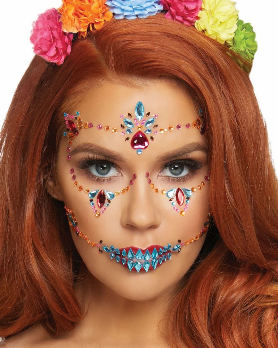 Accessories * | Leg Avenue Dotd Candy Skull Multicolor Face Jewels Sticker