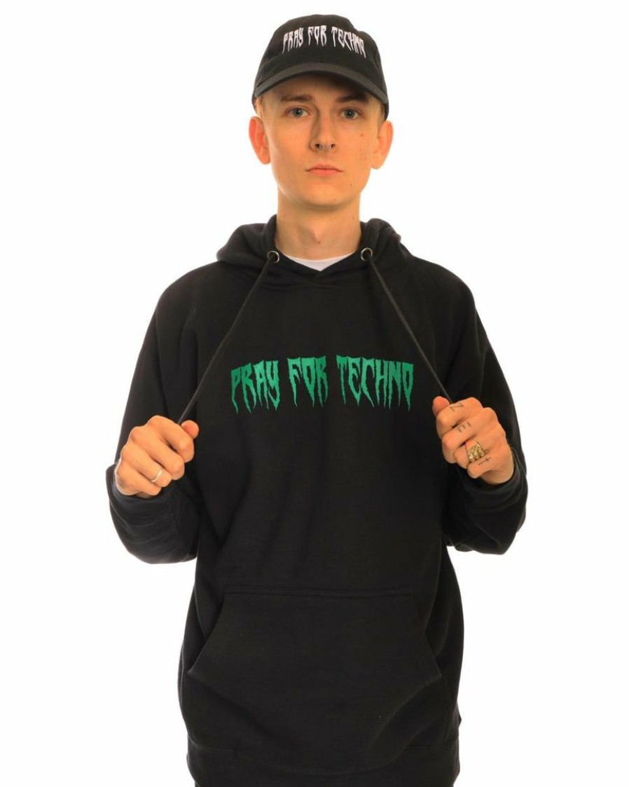 Mens * | 555Stickers Green Pray For Techno Hoodie Mens