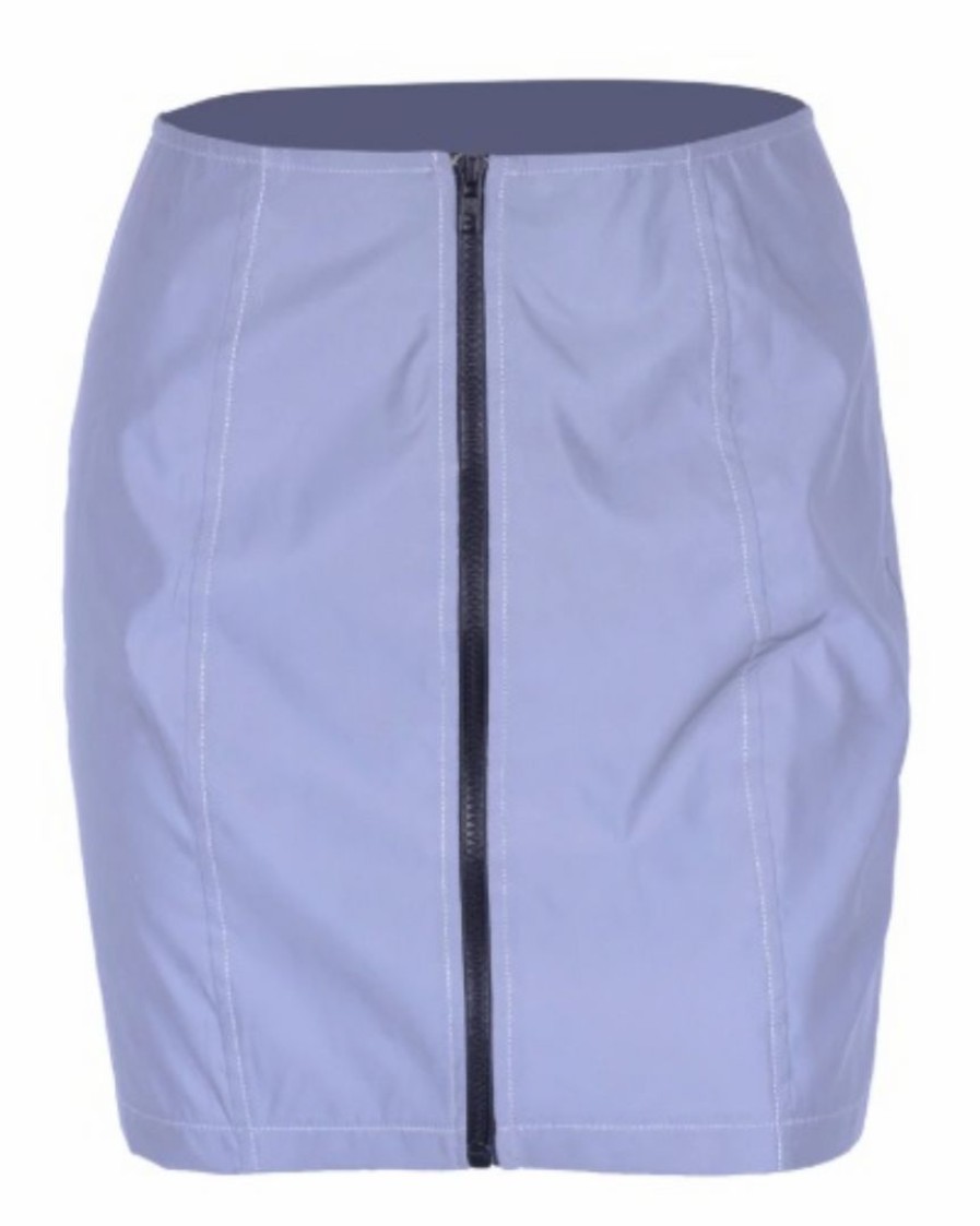 Womens * | Ae Flashblinded Front-Zipper Reflective Mini Skirt Rave Bottoms Silver