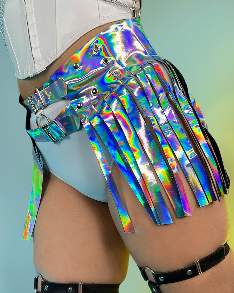 Womens * | Daisy'S Corsets Sonic Fantasy Holographic Silver Fringe Skirt