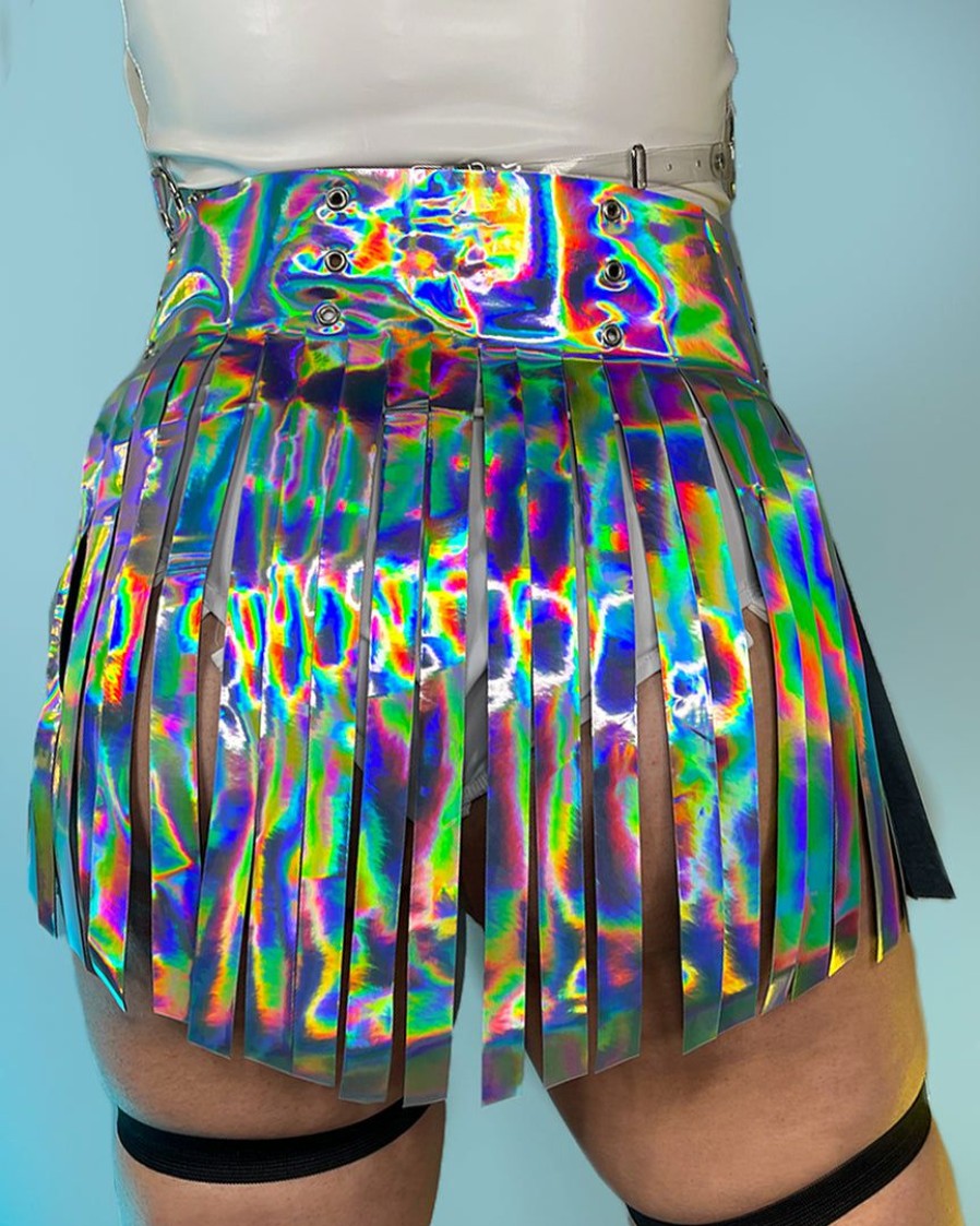 Womens * | Daisy'S Corsets Sonic Fantasy Holographic Silver Fringe Skirt