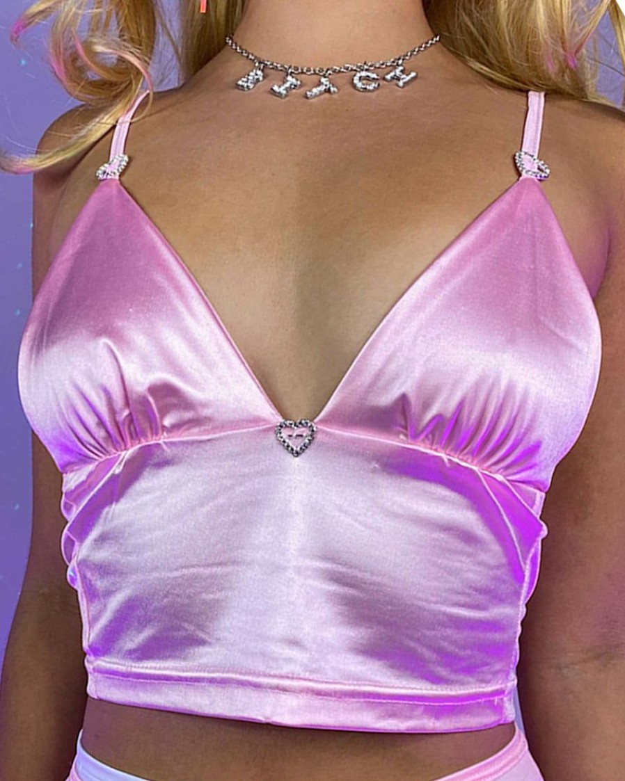 Womens * | Ae Satin Skies Crop Top Womens Pink