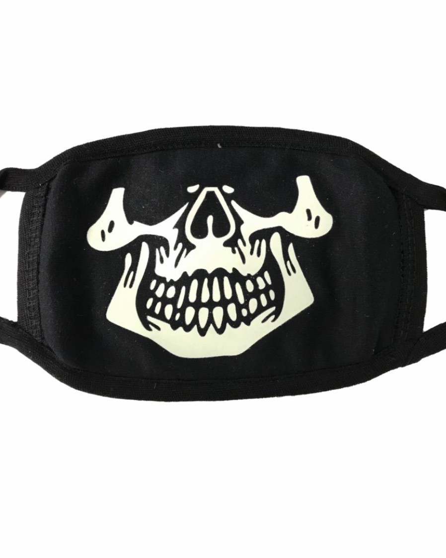 Accessories * | Ae Skeleton Glow In The Dark/Blacklight Reactive Black Cloth Face Mask