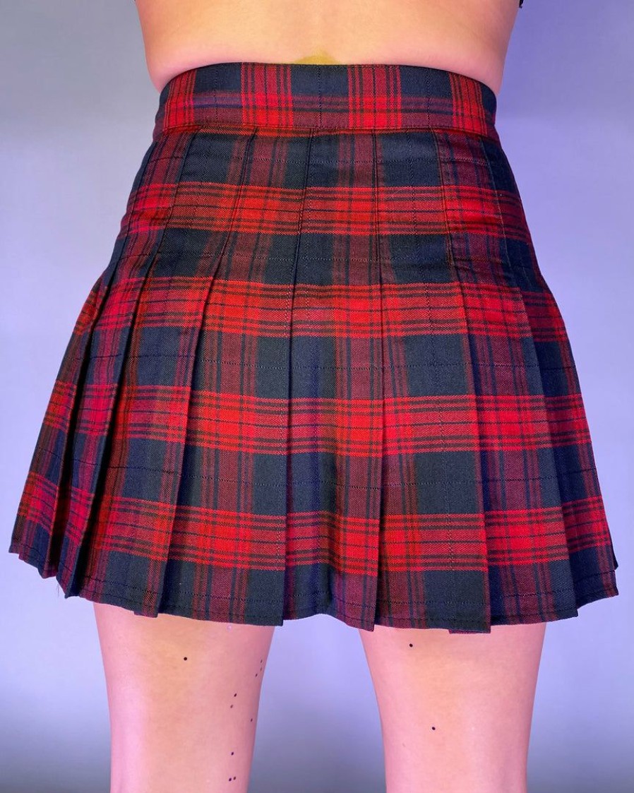 Womens * | Ae Womens Plaid Pleated Skirt Red