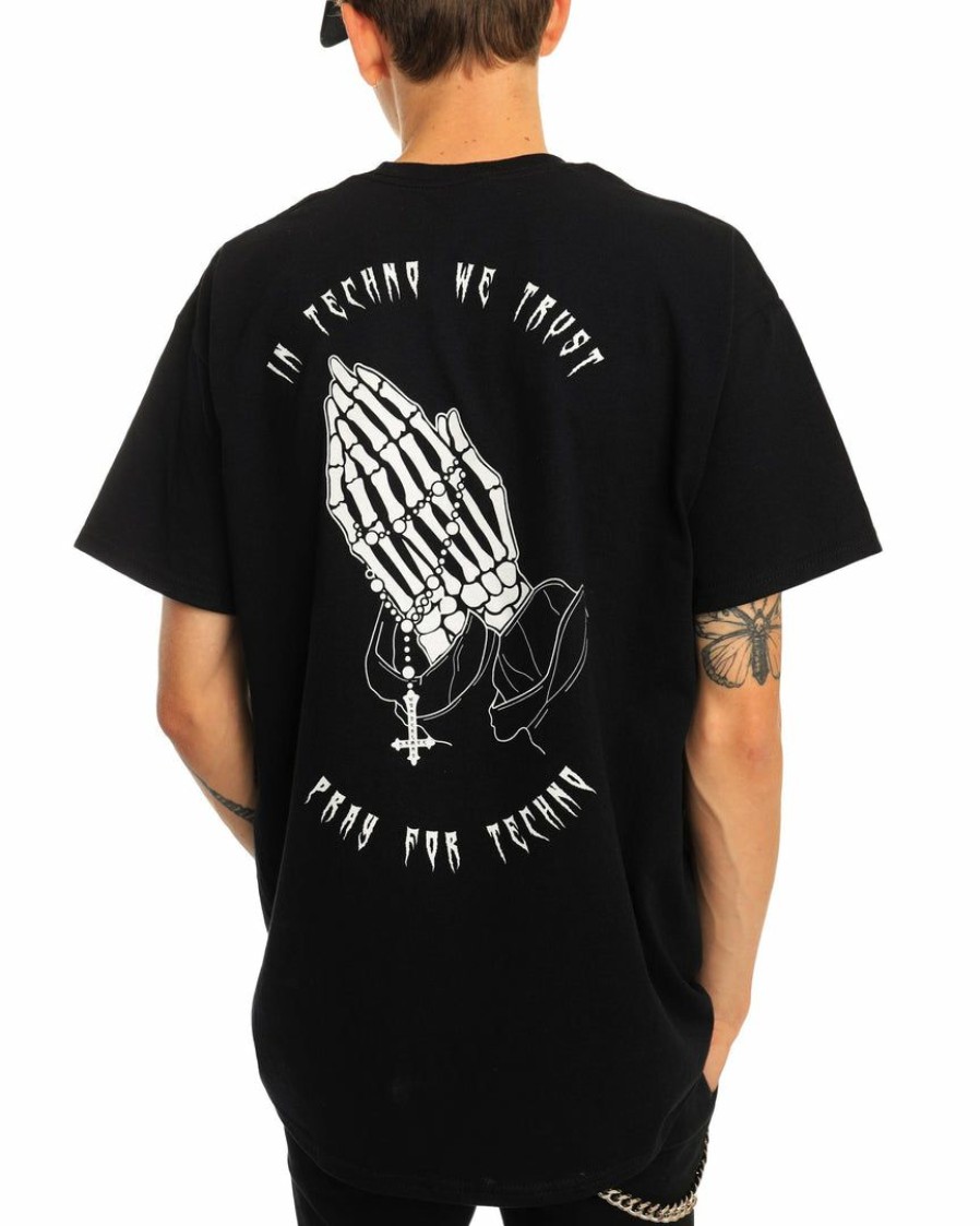 Mens * | 555Stickers Pray For Techno Skeleton T