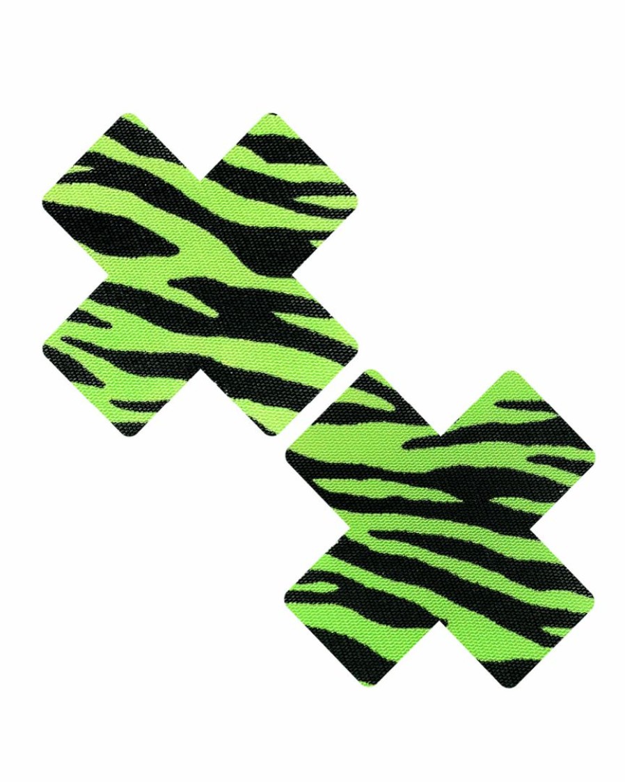 Accessories * | Neva Nude Neon Green Zebra Uv Reactive Pasties New