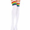 Accessories * | Music Legs Rainbow And White Striped Thigh High Socks Accessories