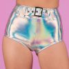 Womens * | Roma Silver Holo Foil Belted Shorts