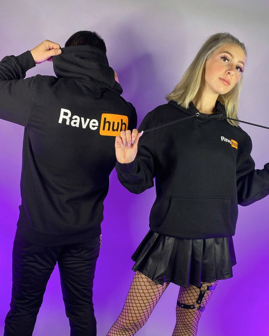 Womens * | 555Stickers Womens Rave Hub Standard Black Hoodie