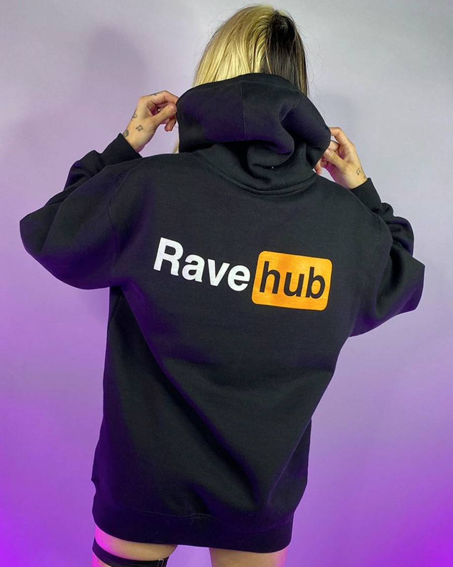 Womens * | 555Stickers Womens Rave Hub Standard Black Hoodie