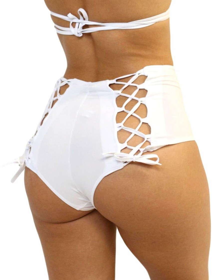 Womens * | Shark White Lace Back High Waist Bottoms Womens