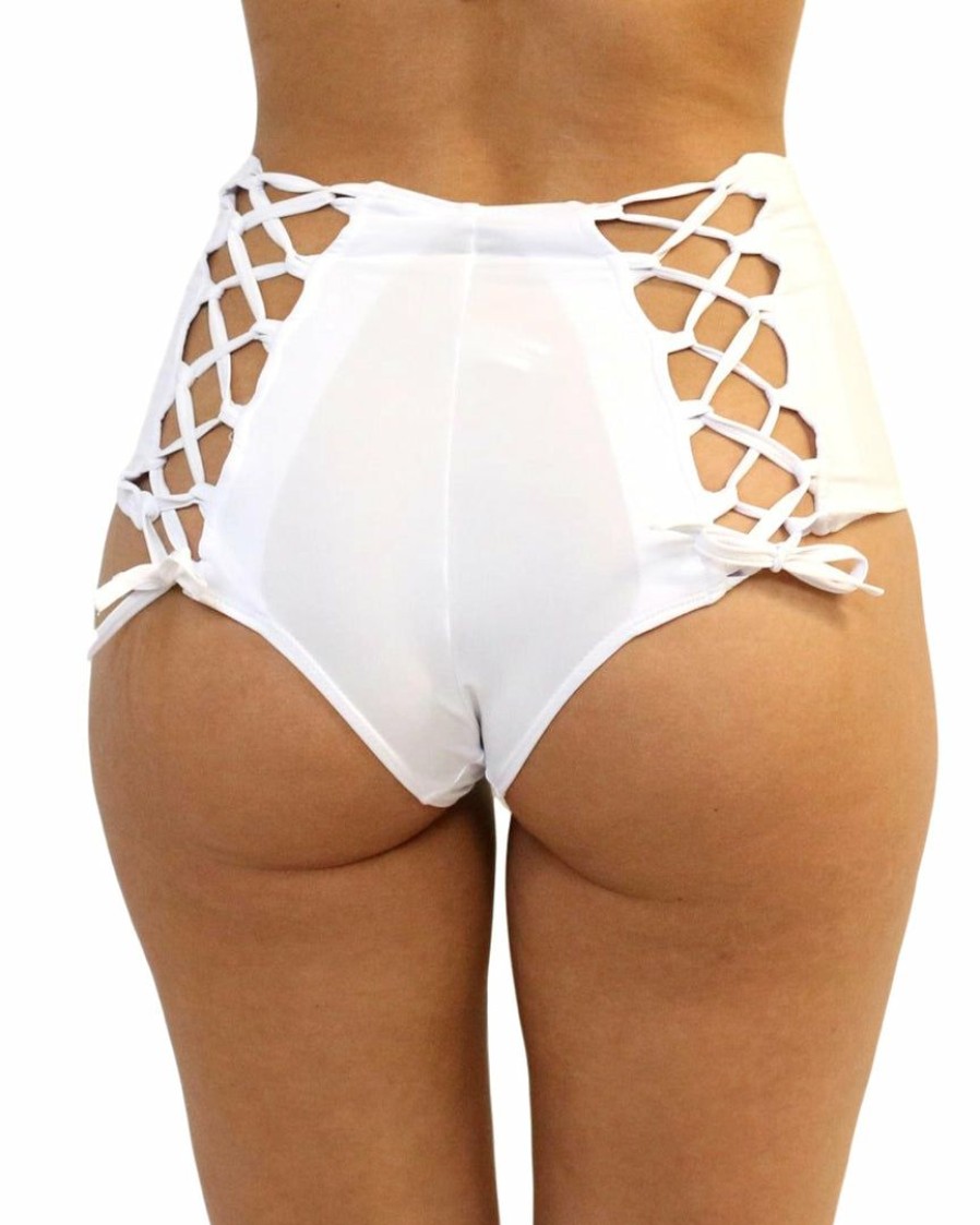 Womens * | Shark White Lace Back High Waist Bottoms Womens