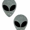 Accessories * | Pastease Accessories Alien: Silver Glitter With Space Alien Black Eyes Pasties