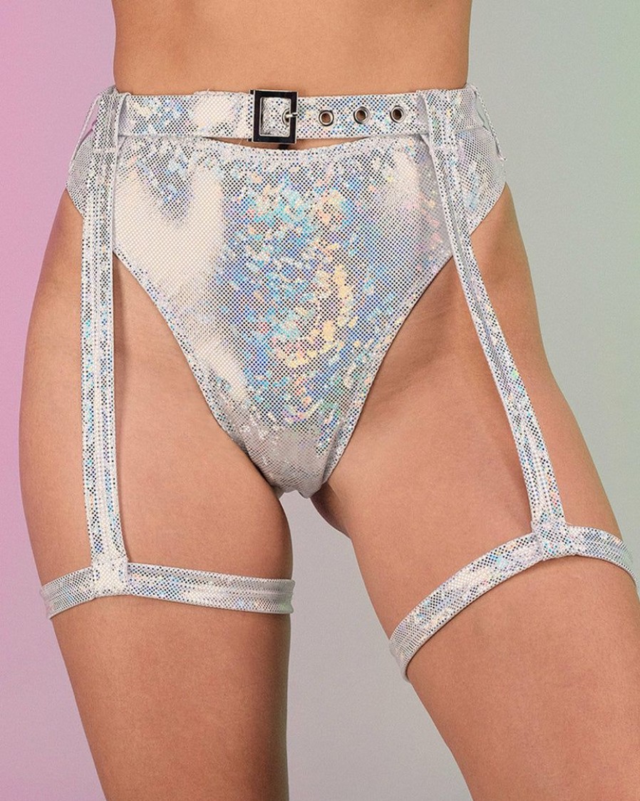 Womens * | Roma New Silver Aura Garter Belted Shorts