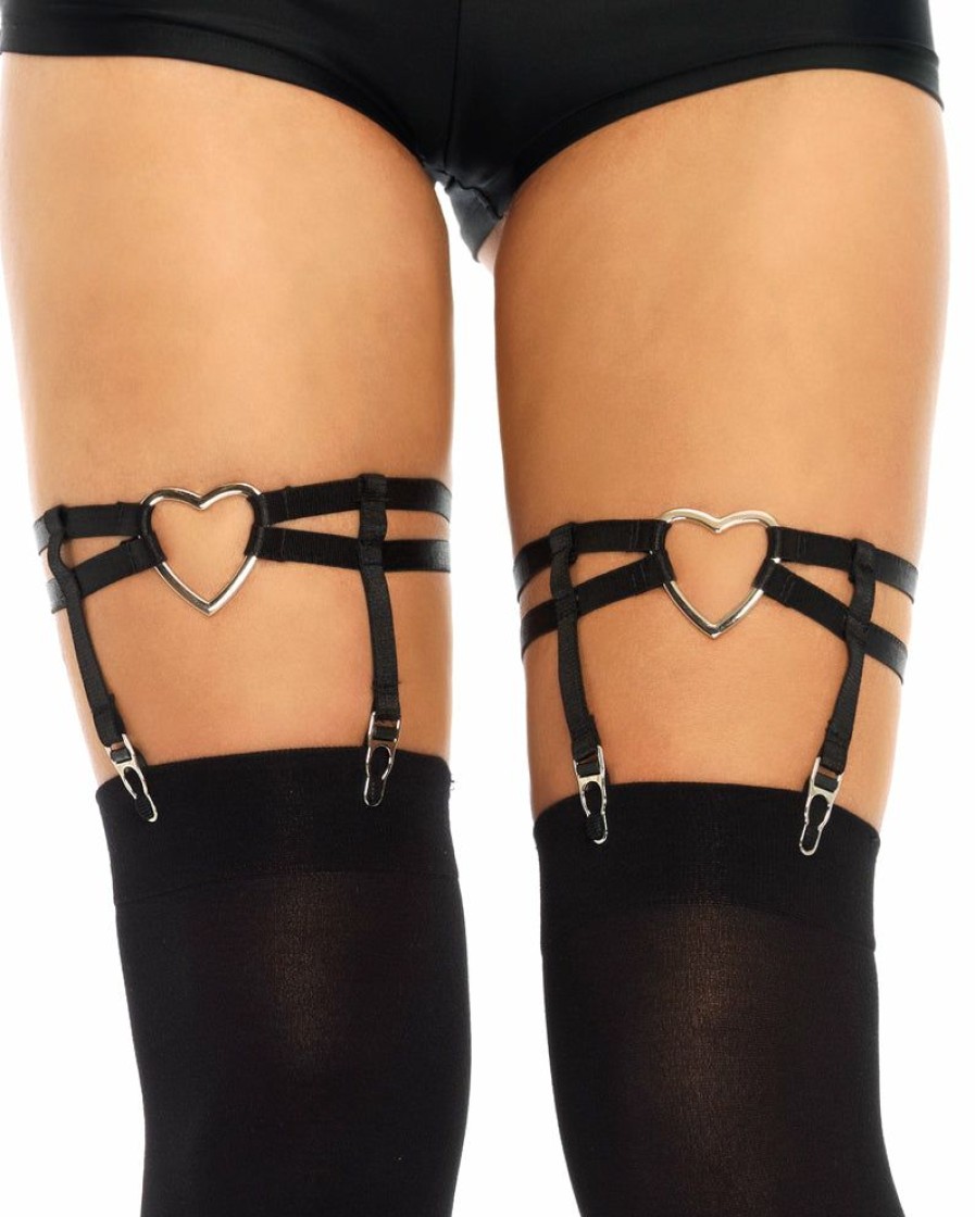 Womens * | Leg Avenue Heart Thigh High Black Garter Womens