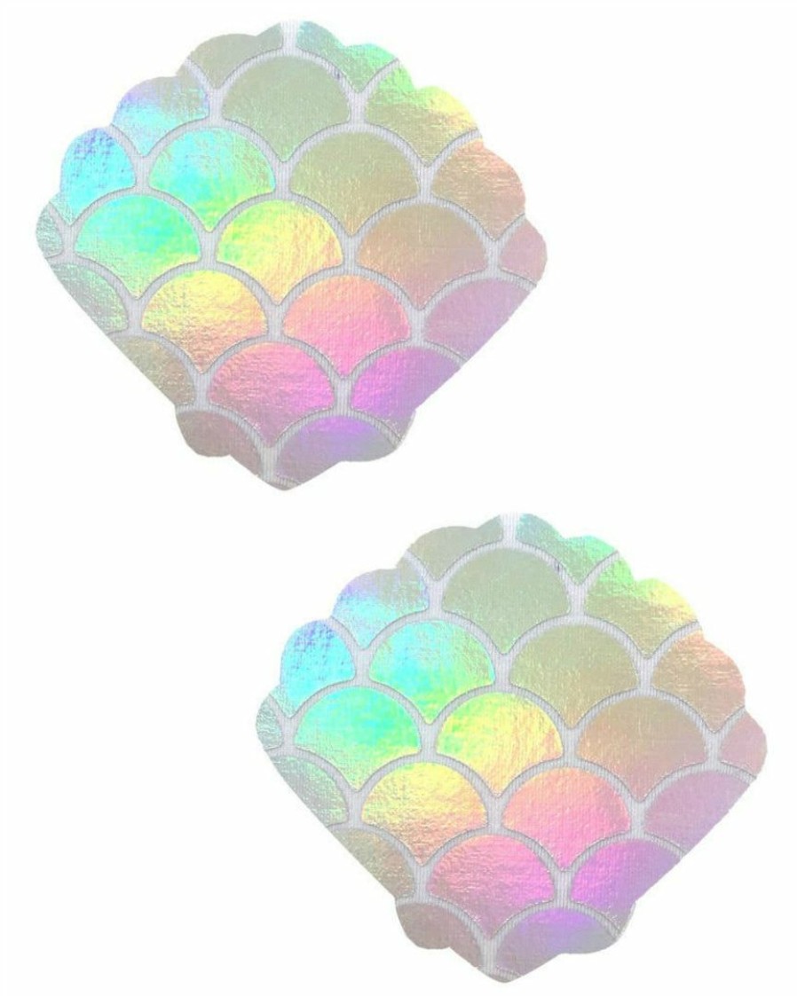 Accessories * | Neva Nude Accessories Holographic Iridescent Mermaid Scale Shell Pasties