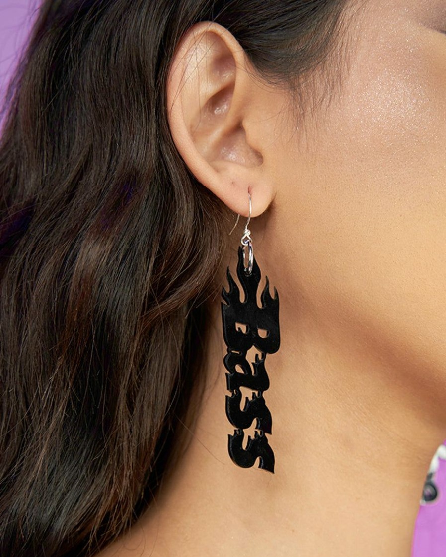 Accessories * | Nomad Kandi Bass Babe Flame Earrings Black