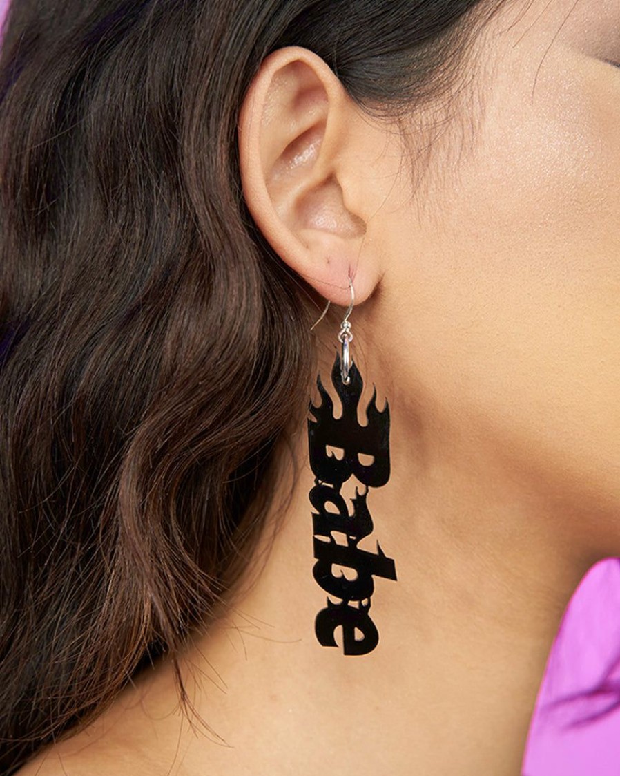 Accessories * | Nomad Kandi Bass Babe Flame Earrings Black