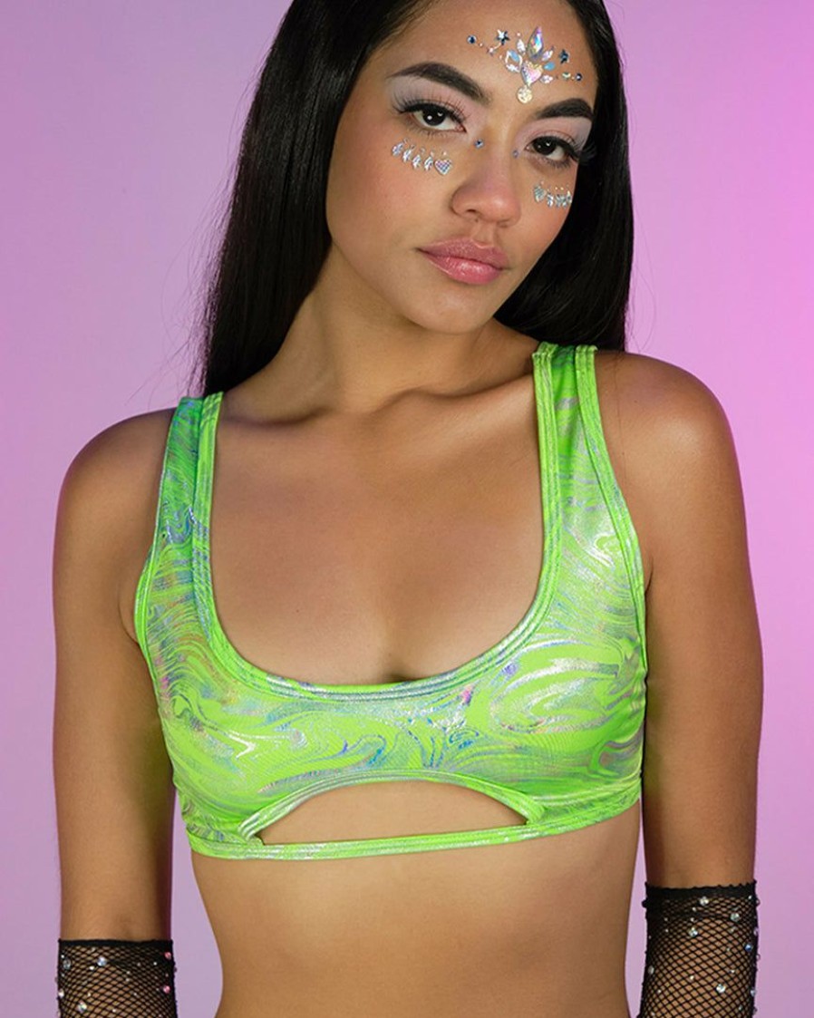 Womens * | Roma Hypnotic Green Keyhole Crop Top