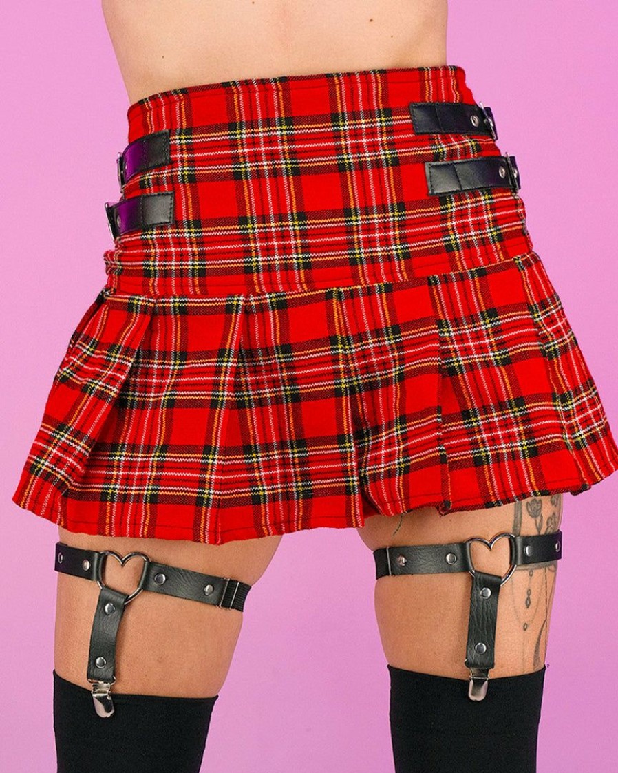 Womens * | Daisy'S Corsets Buckle Red Plaid Skirt