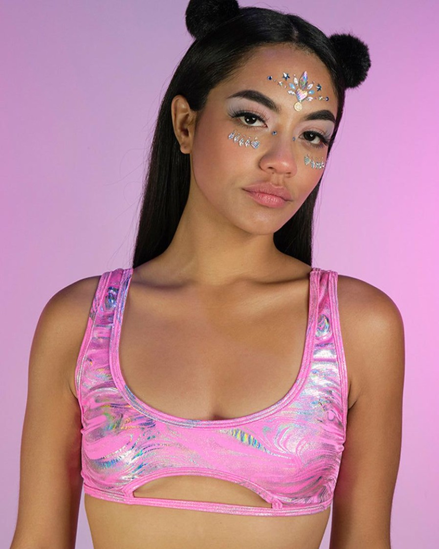 Womens * | Roma Hypnotic Pink Keyhole Crop Top New