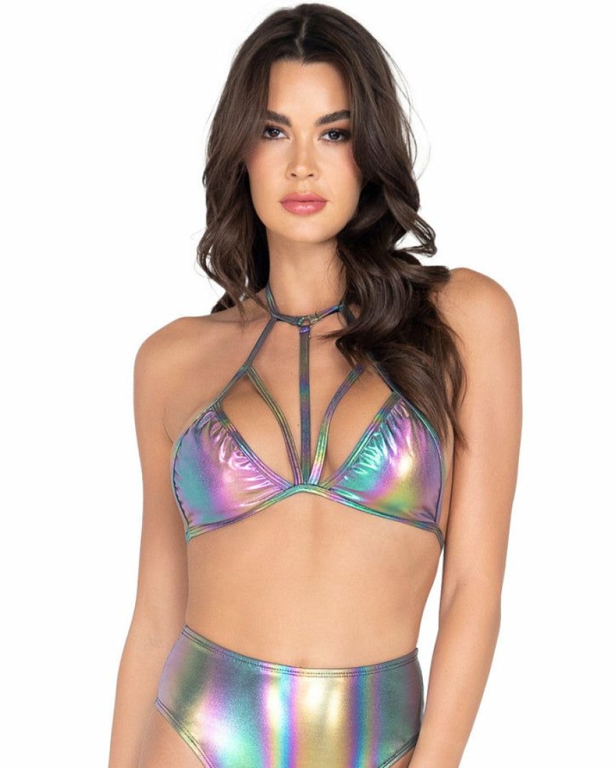 Womens * | Roma Rave Tops Astro Candy Iridescent Bikini Top With Straps