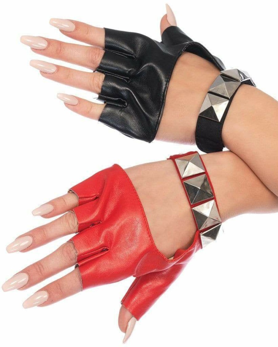 Accessories * | Leg Avenue Two-Tone Studded Fingerless Gloves