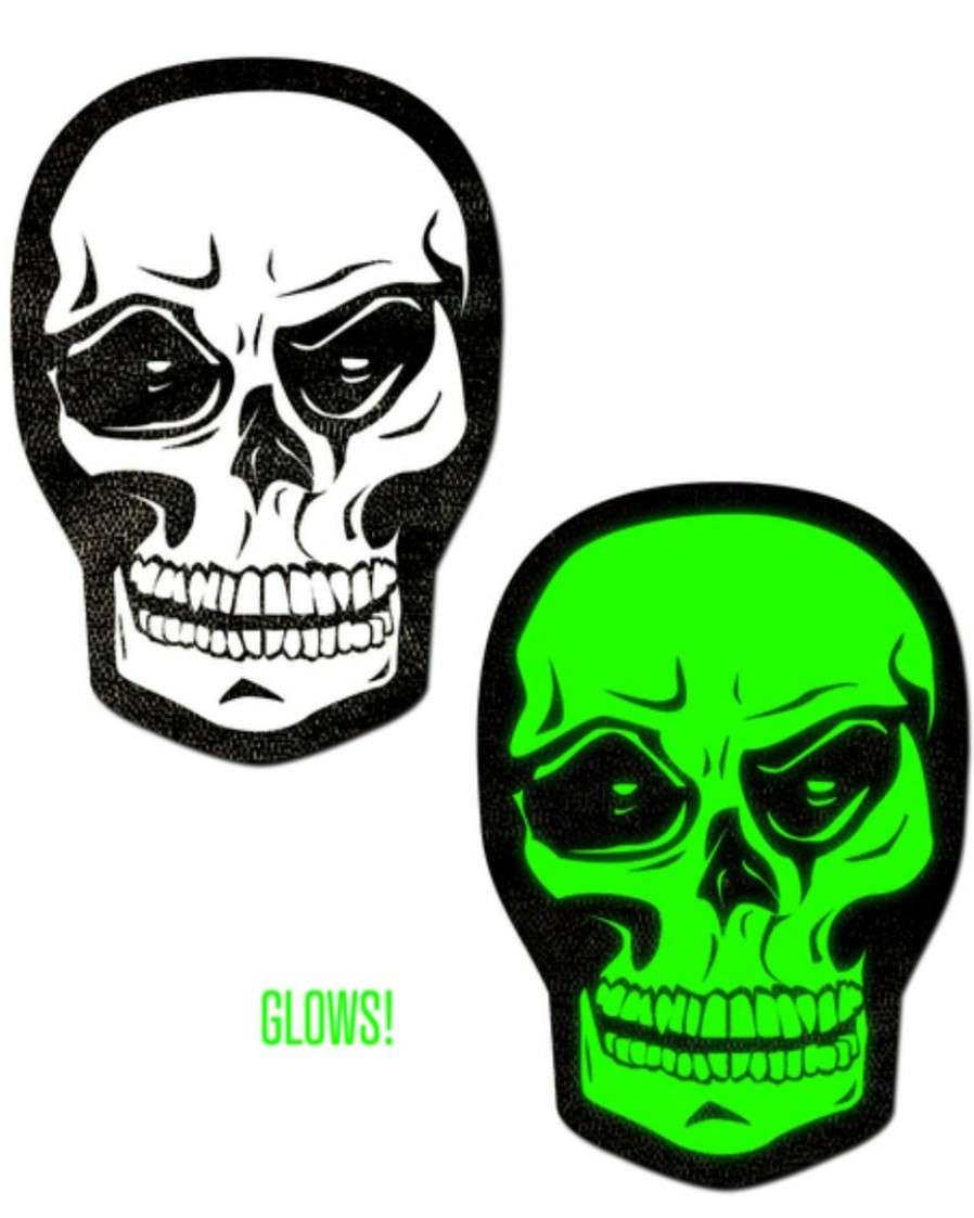 Accessories * | Pastease White Skull/Green Glow-In-The-Dark Nipple Pasties Womens