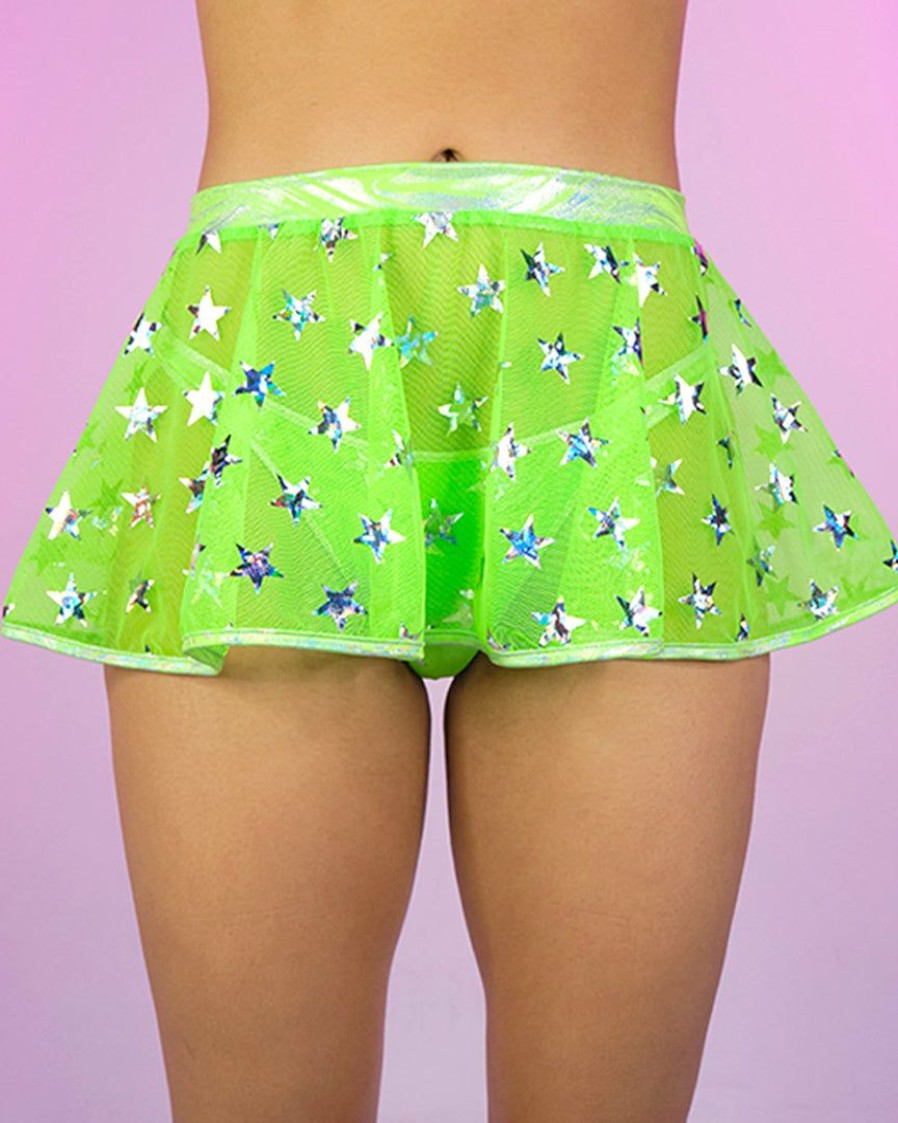 Womens * | Roma New Green Cosmic Stardust Mesh Mini Skirt