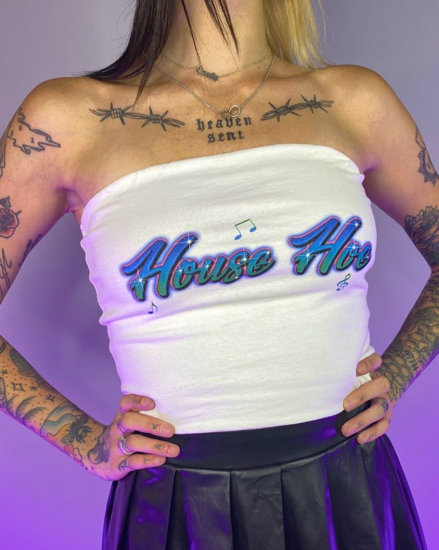 Womens * | 555Stickers House Ho Graffiti White Bandeau Tube Top