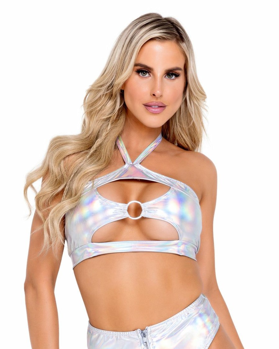 Womens * | Roma Silver Holo Foil Cutout Top