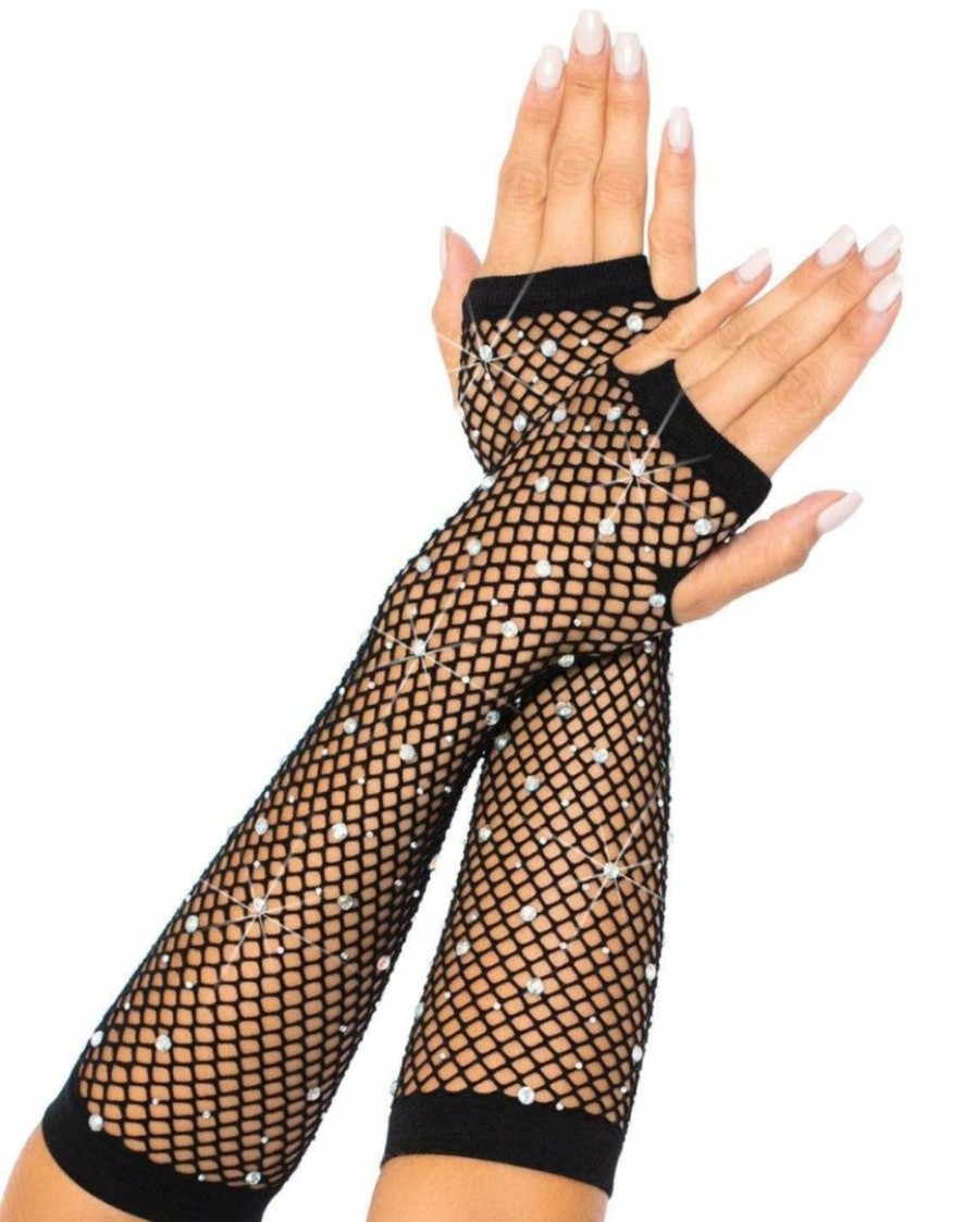 Accessories * | Leg Avenue Rhinestone Fishnet Arm Warmers Womens