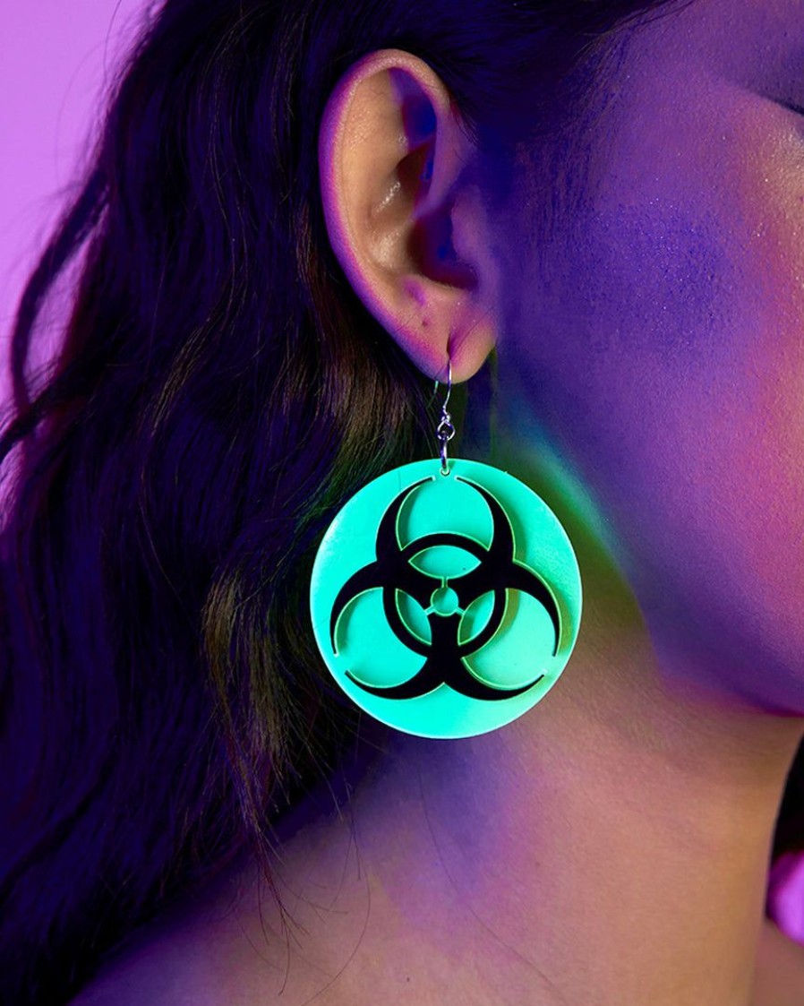 Accessories * | Nomad Kandi Biohazard Earrings New Neon Green