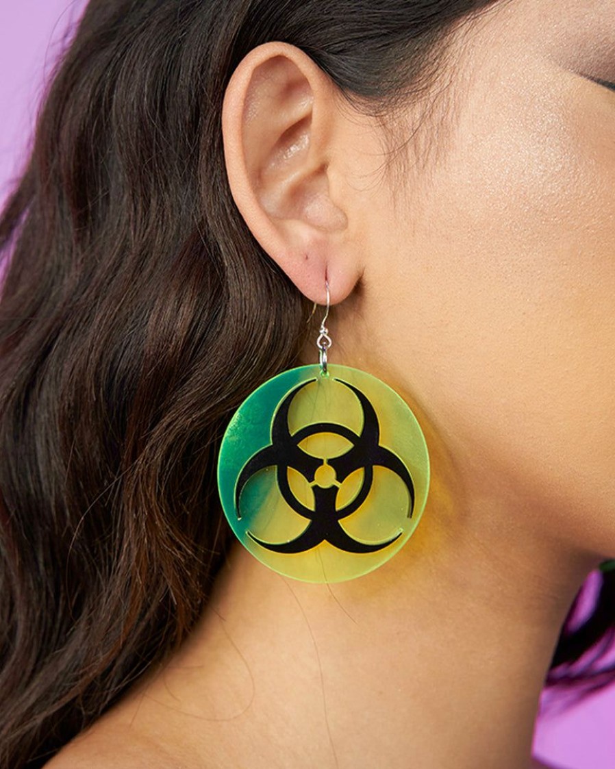 Accessories * | Nomad Kandi Biohazard Earrings New Neon Green