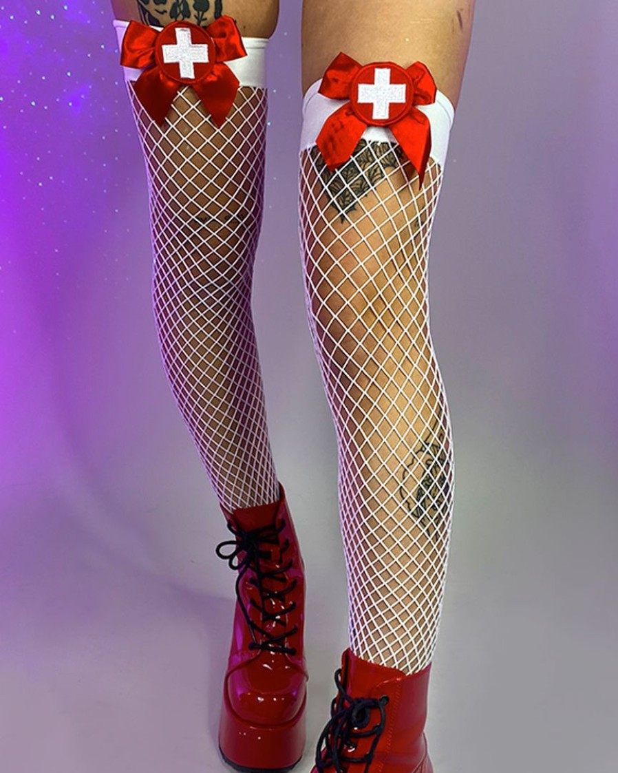 Accessories * | Leg Avenue Nurse Fishnet Thigh Highs Accessories