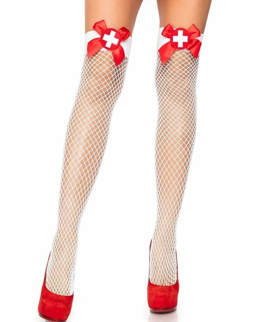 Accessories * | Leg Avenue Nurse Fishnet Thigh Highs Accessories