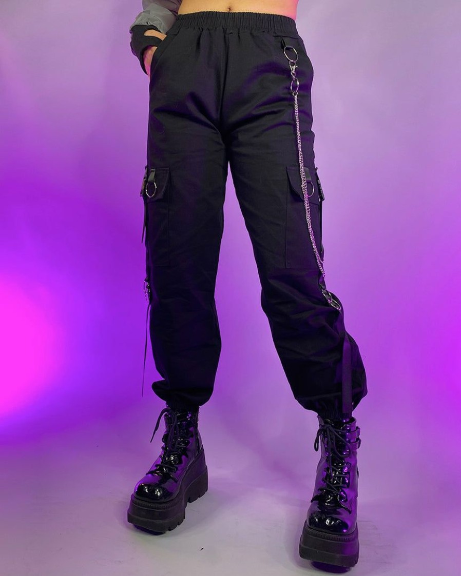 Womens * | Ae New Too Extra Chain Cargo Black Joggers