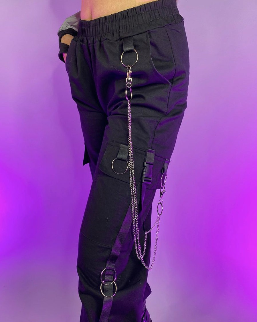 Womens * | Ae New Too Extra Chain Cargo Black Joggers