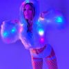 Womens * | J. Valentine New White Furry Multi-Colored Led Cropped Hooded Rave Jacket