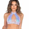 Womens * | Roma Astro Candy Halter Neck Sequin Top Cropped Top With Strap Detail